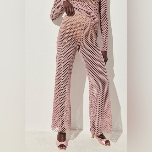 RACHEL COMEY Rhinestone Blush Pink Burdan Mesh Pants Size XS NWT - Picture 2 of 5
